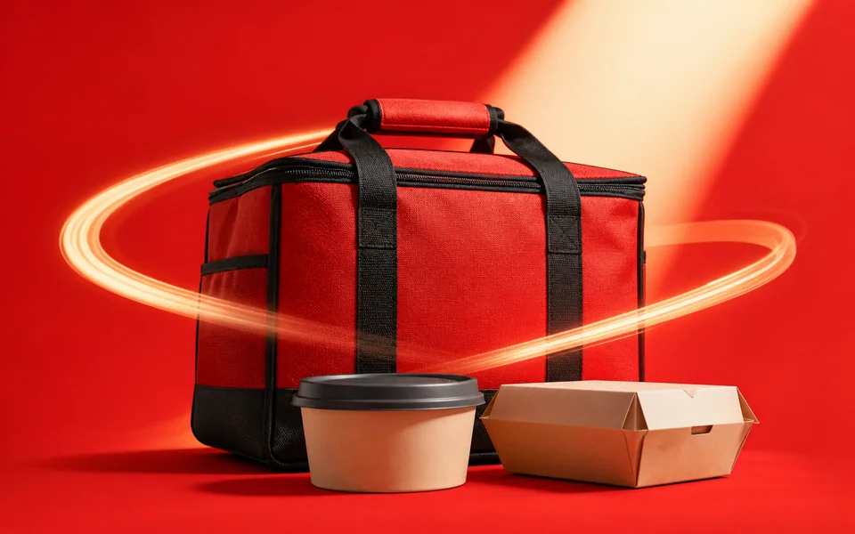 Red-lit food delivery setting for the DoorDash gift card